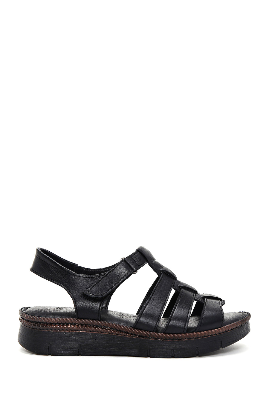 Women's Black Ankle Strap Leather Comfort Sandals 24SFD320418 | Derimod