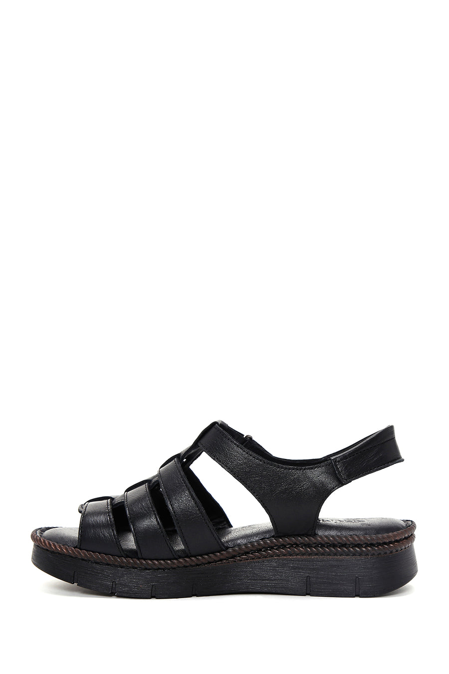Women's Black Ankle Strap Leather Comfort Sandals