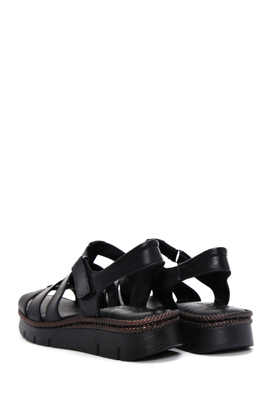 Women's Black Ankle Strap Leather Comfort Sandals
