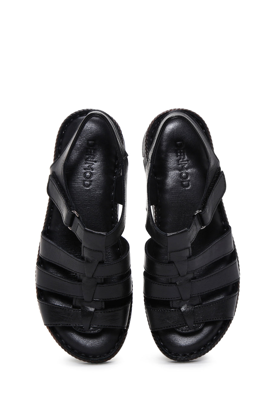 Women's Black Ankle Strap Leather Comfort Sandals
