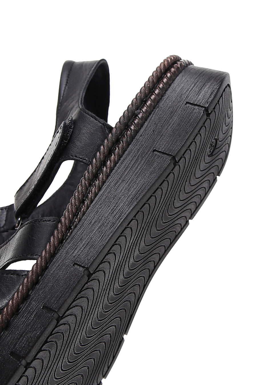Women's Black Ankle Strap Leather Comfort Sandals