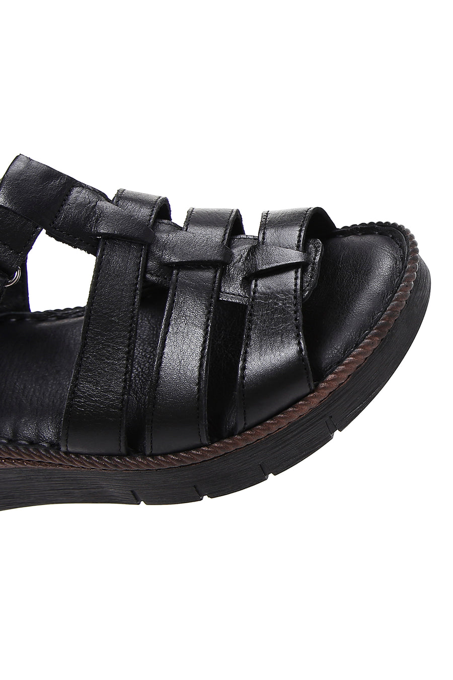 Women's Black Ankle Strap Leather Comfort Sandals