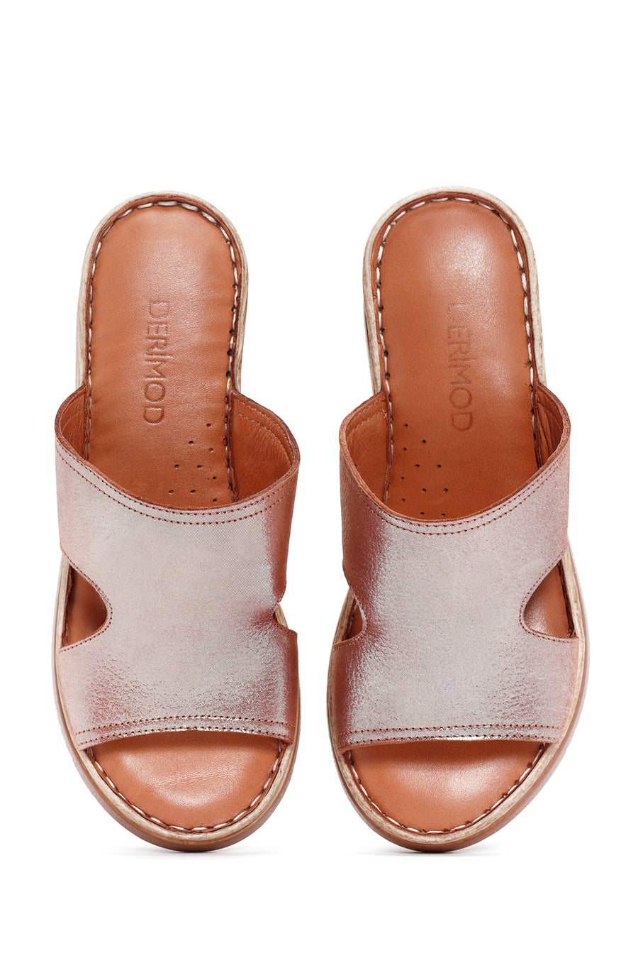 Women's Tan Thick Soled Leather Comfort Slippers