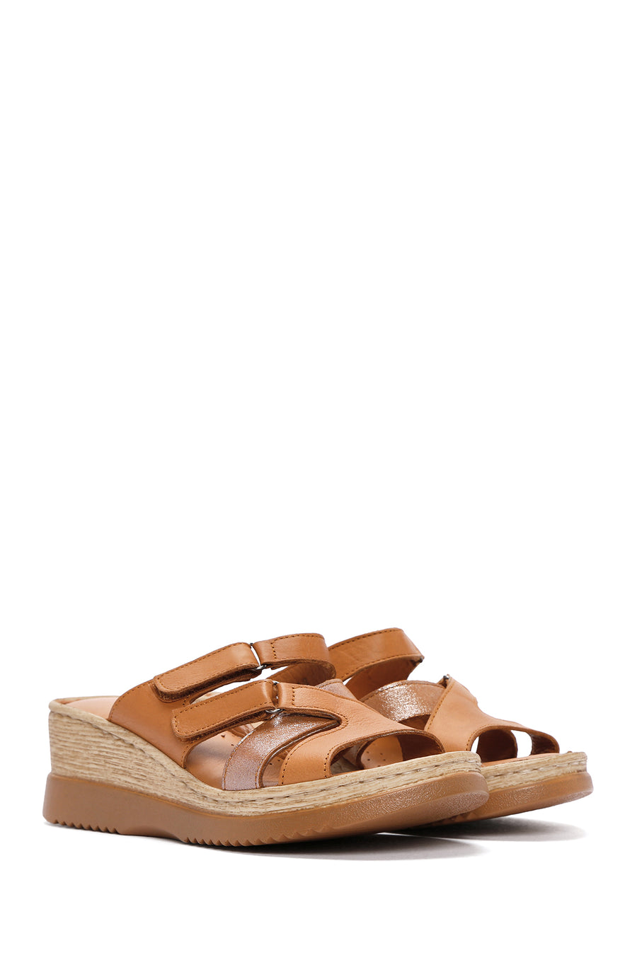 Women's Tan Thick Soled Leather Comfort Slippers