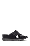 Women's Black Thick Soled Leather Comfort Slippers | Derimod