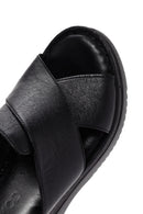 Women's Black Thick Soled Leather Comfort Slippers | Derimod