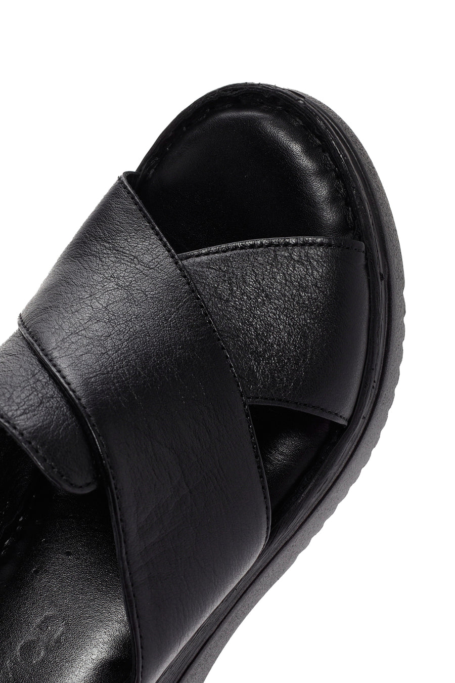 Women's Black Thick Soled Leather Comfort Slippers