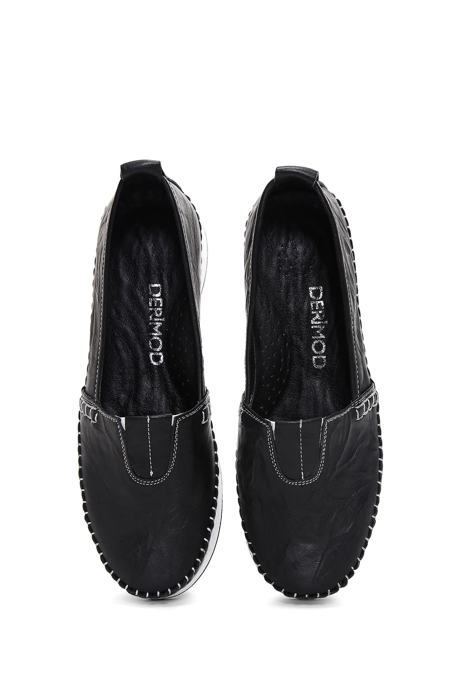 Women's Black Thick Soled Leather Comfort Loafer