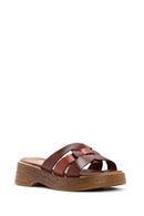 Women's Brown Leather Slippers | Derimod