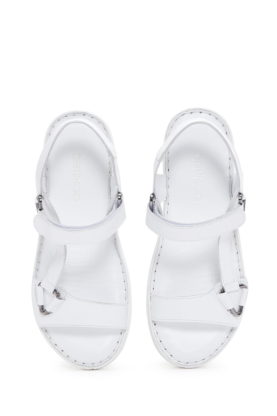 Kadın Beyaz Bilekten Bantlı Deri Comfort Sandalet