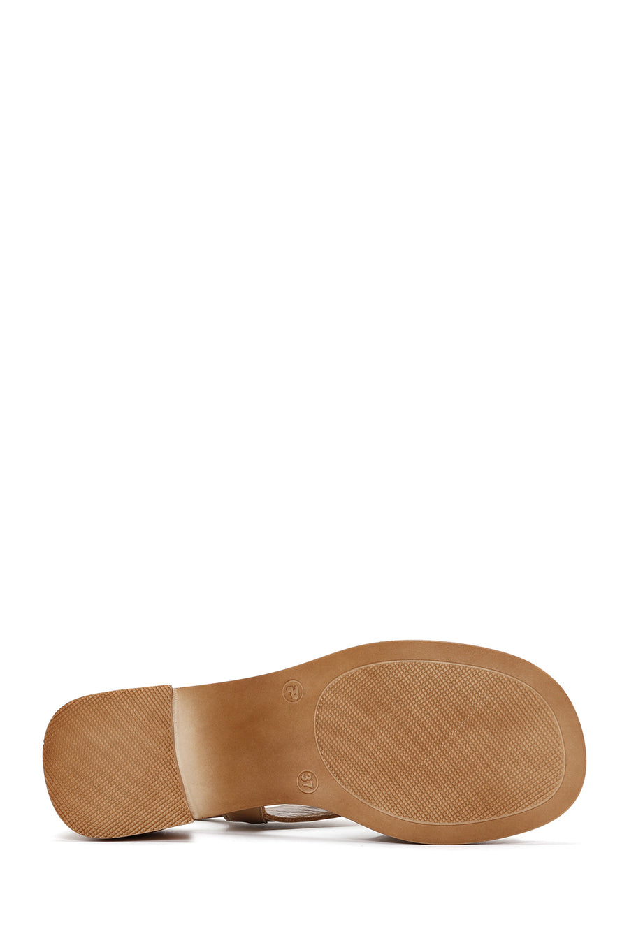 Women's Camel Thick Heeled Leather Sandals with Ankle Strap