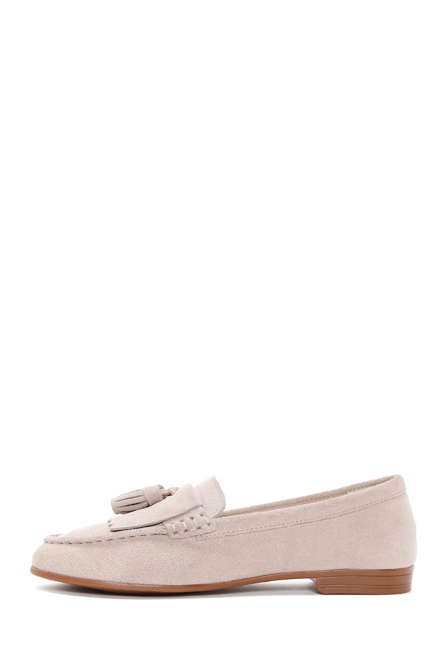 Women's Beige Suede Leather Masculine Loafer