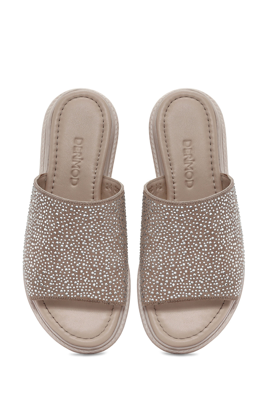 Women's Beige Stone Leather Slippers