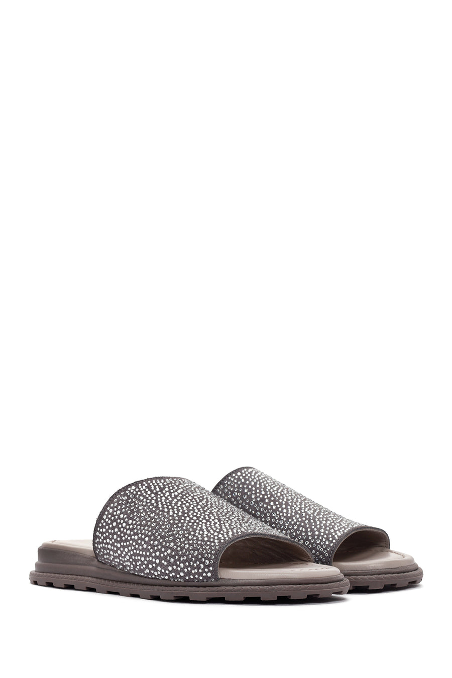 Women's Gray Stone Leather Slippers