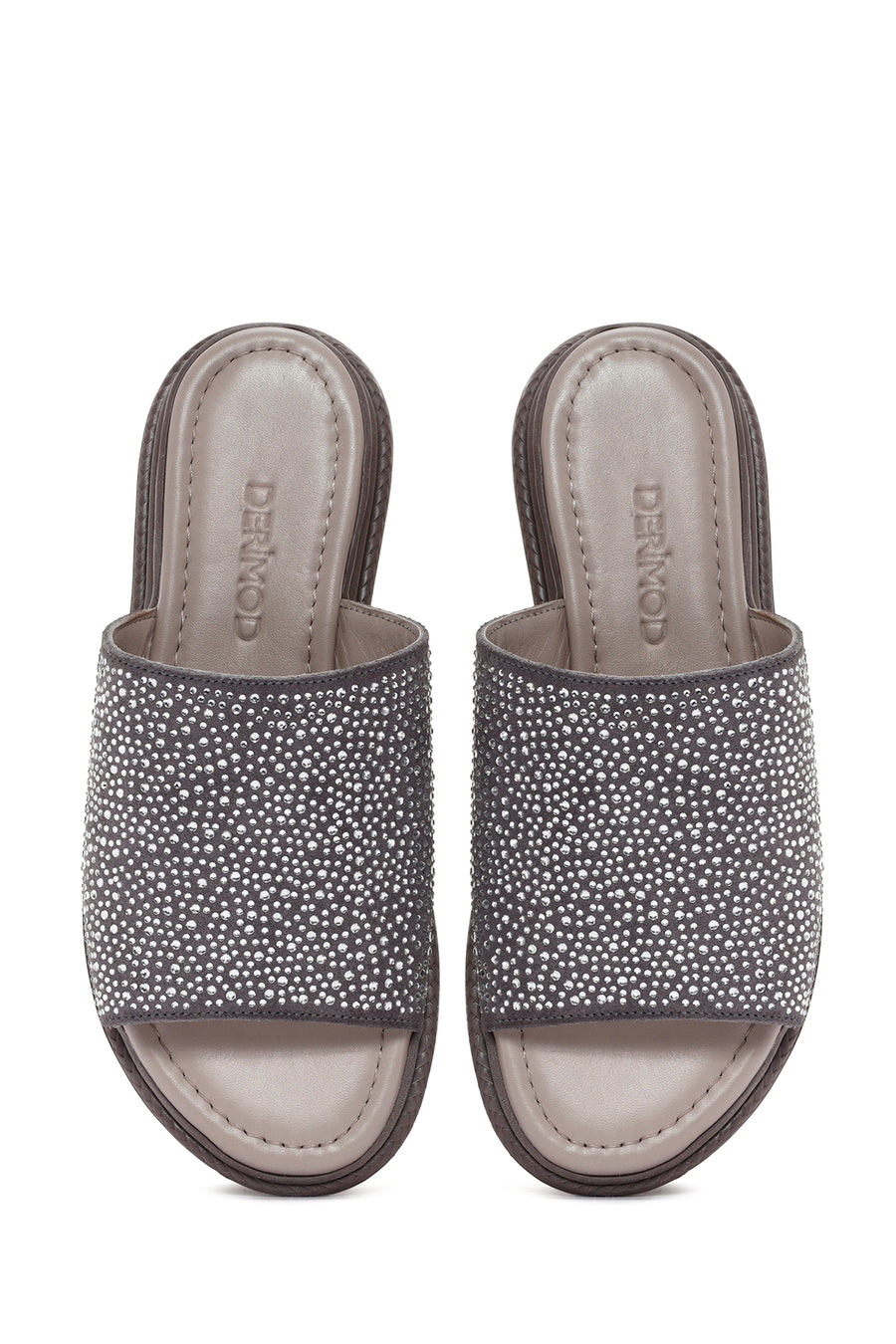 Women's Gray Stone Leather Slippers