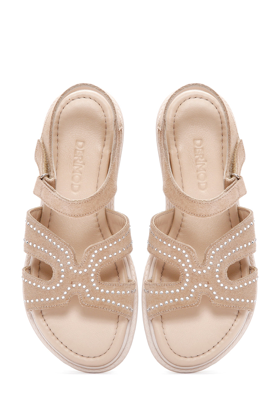 Women's Beige Ankle Strap Suede Leather Sandals