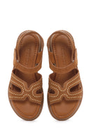 Women's Tan Ankle Strap Suede Leather Sandals | Derimod