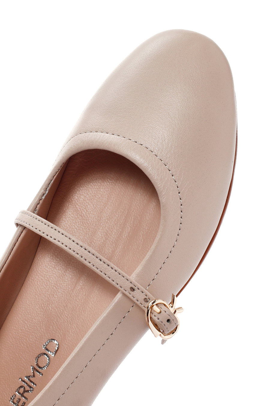 Women's Beige Strap Leather Ballerinas