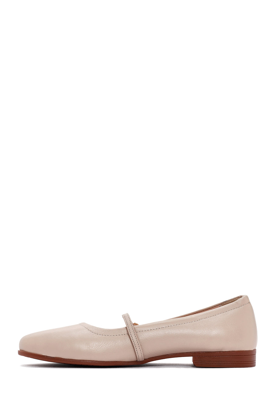 Women's Beige Strap Leather Ballerinas