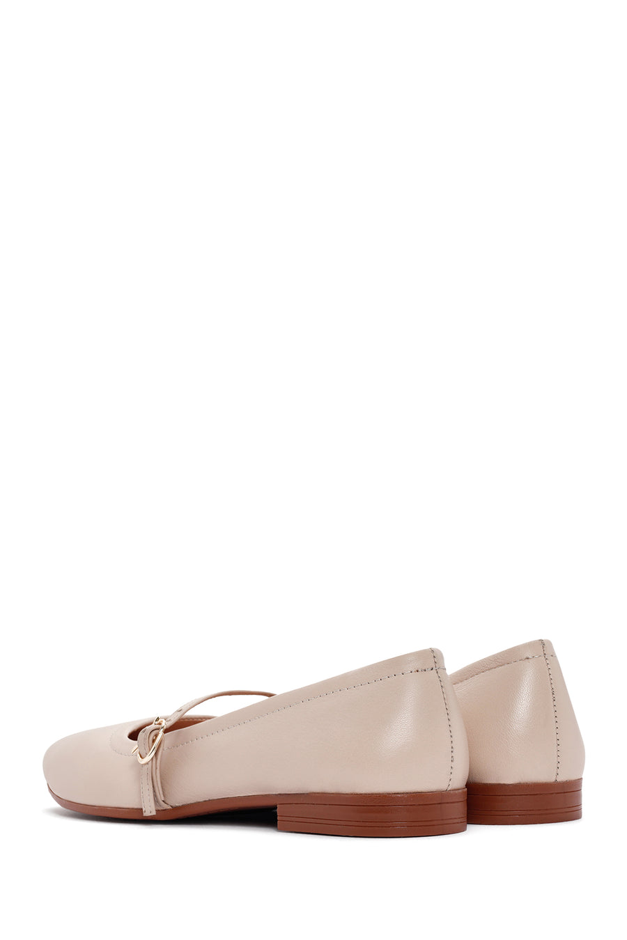 Women's Beige Strap Leather Ballerinas