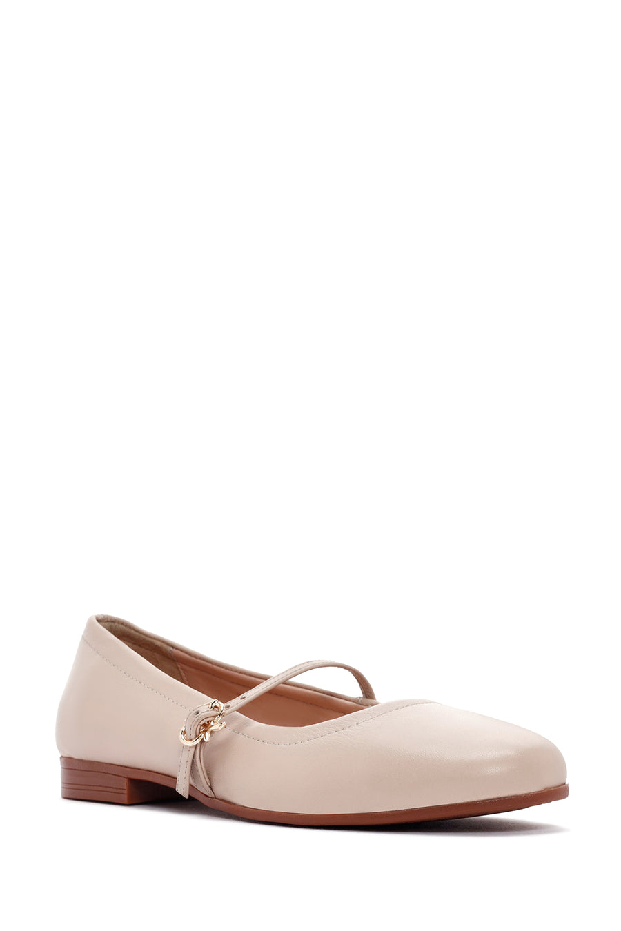 Women's Beige Strap Leather Ballerinas