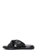 Women's Black Leather Slippers | Derimod