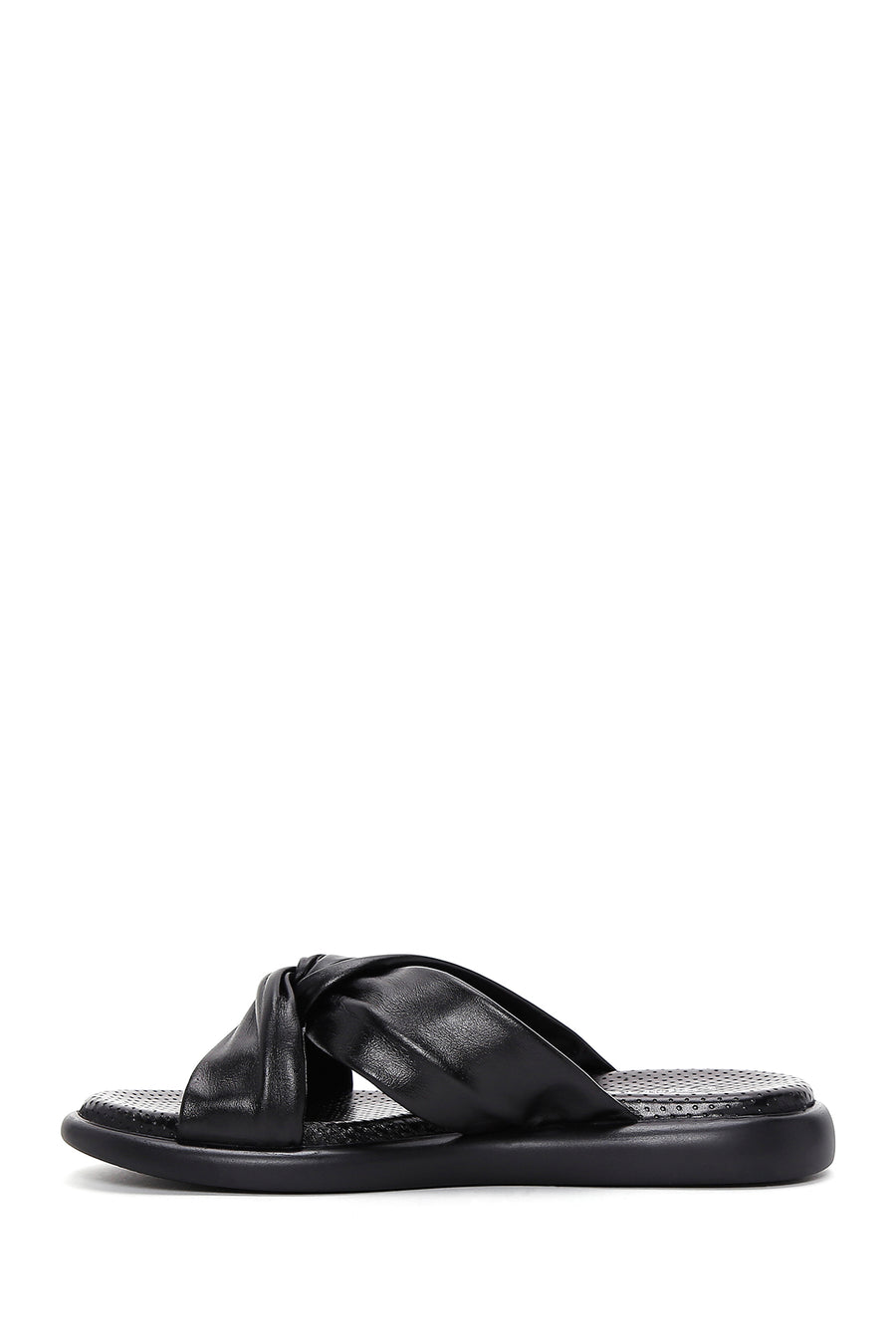 Women's Black Leather Slippers