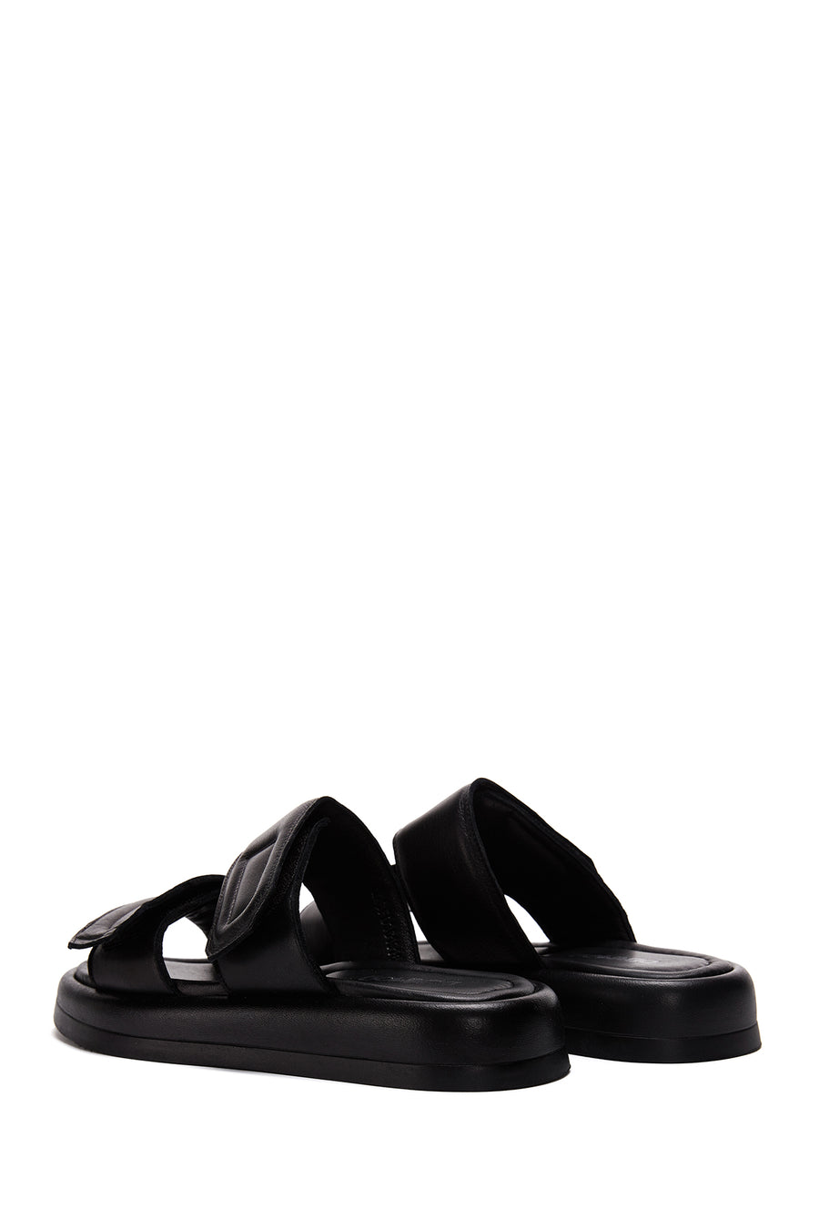 Women's Black Double-Striped Leather Comfort Slippers
