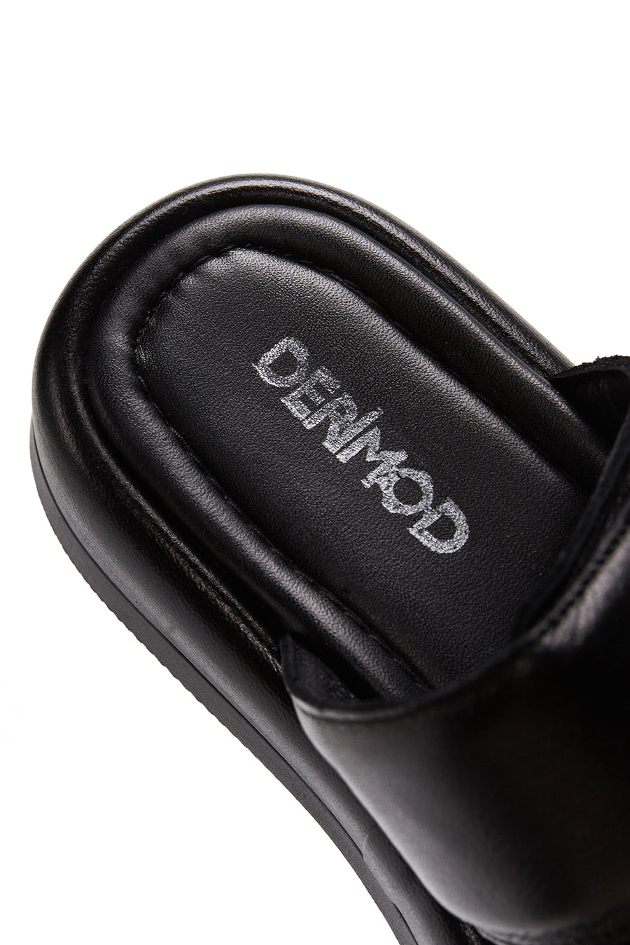 Women's Black Double-Striped Leather Comfort Slippers