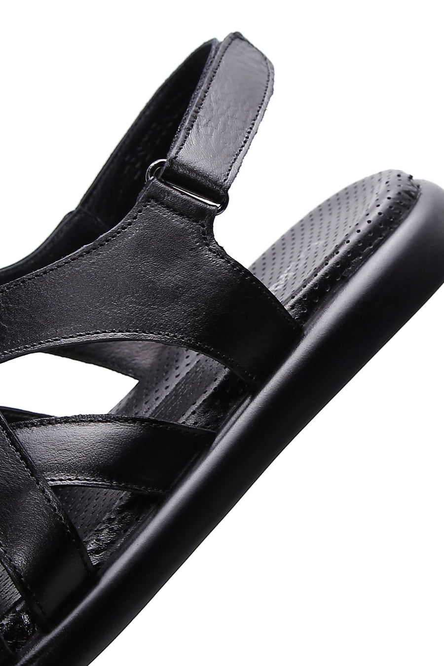Kadın Siyah Bilekten Bantlı Deri Comfort Sandalet