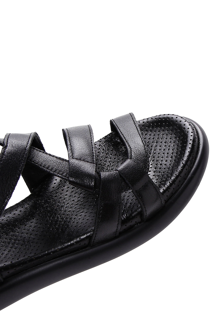 Kadın Siyah Bilekten Bantlı Deri Comfort Sandalet