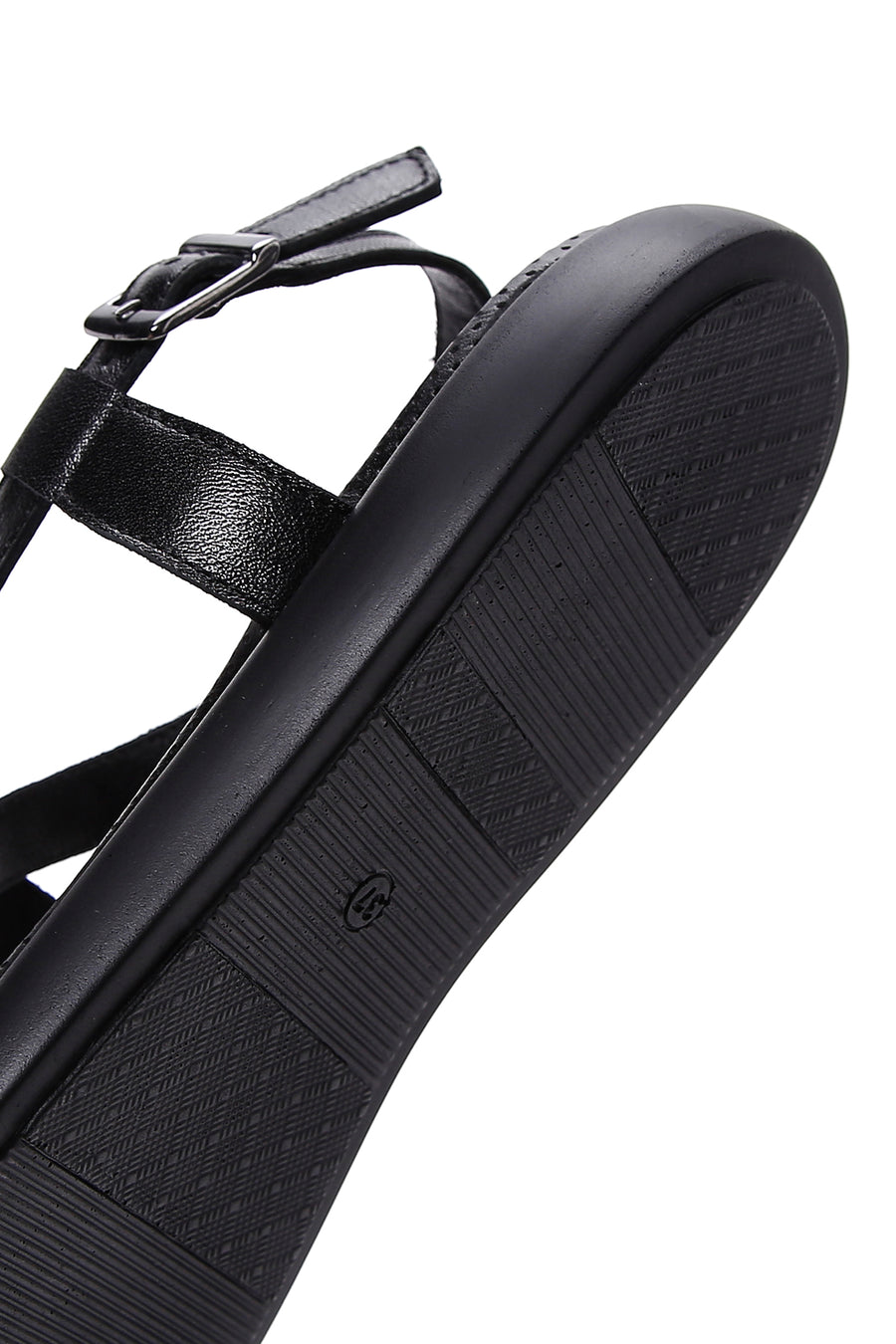 Kadın Siyah Bilekten Bantlı Deri Comfort Sandalet