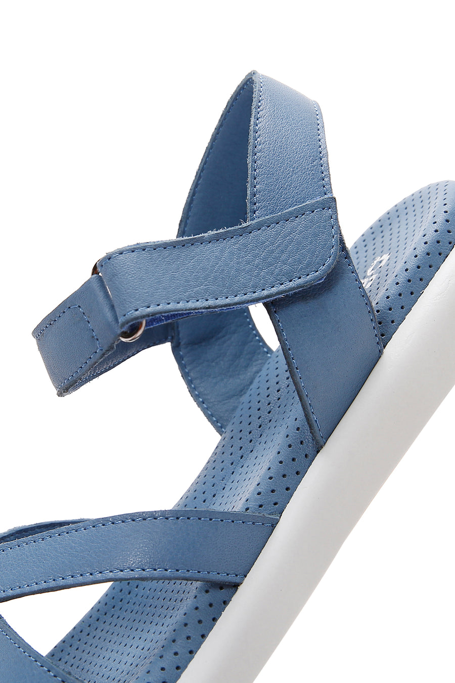 Kadın Mavi Bilekten Bantlı Deri Comfort Sandalet