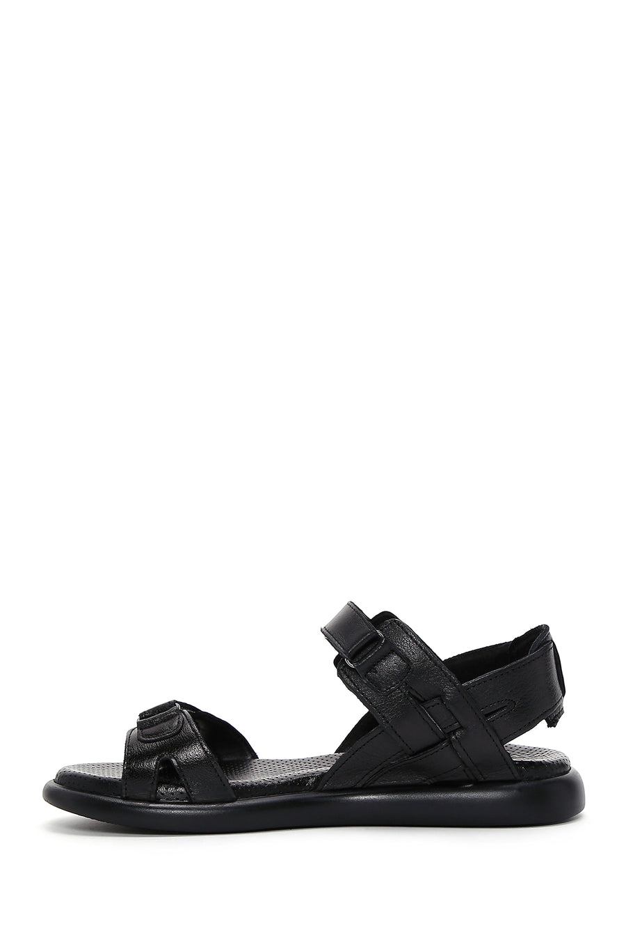 Women's Black Strappy Leather Comfort Sandals