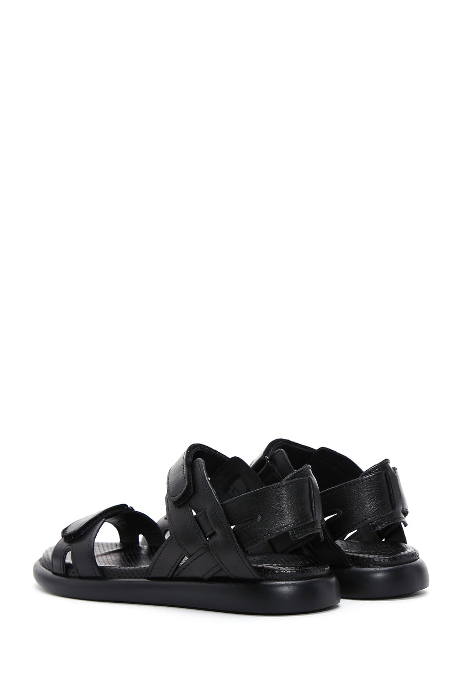 Women's Black Strappy Leather Comfort Sandals