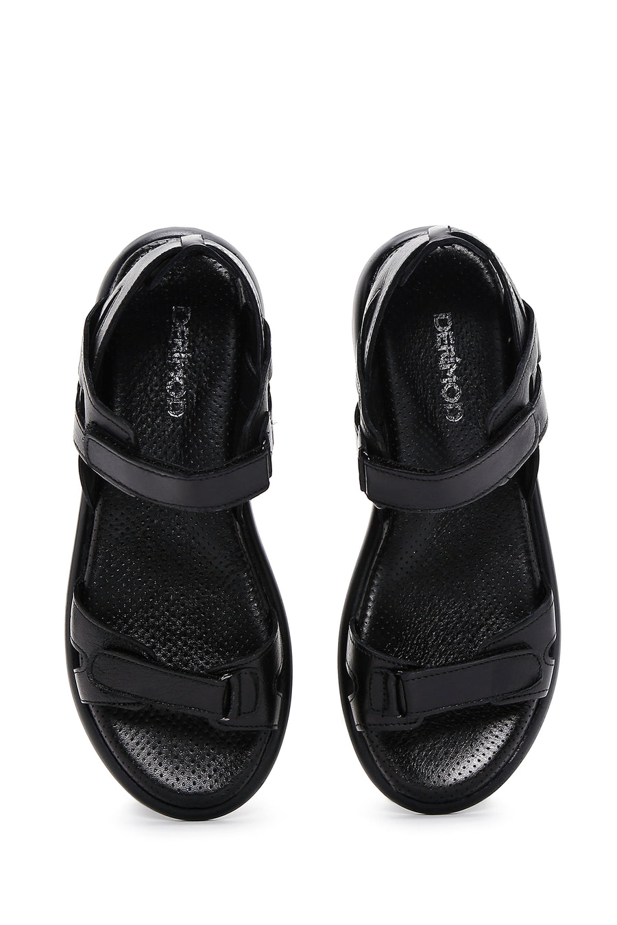 Women's Black Strappy Leather Comfort Sandals