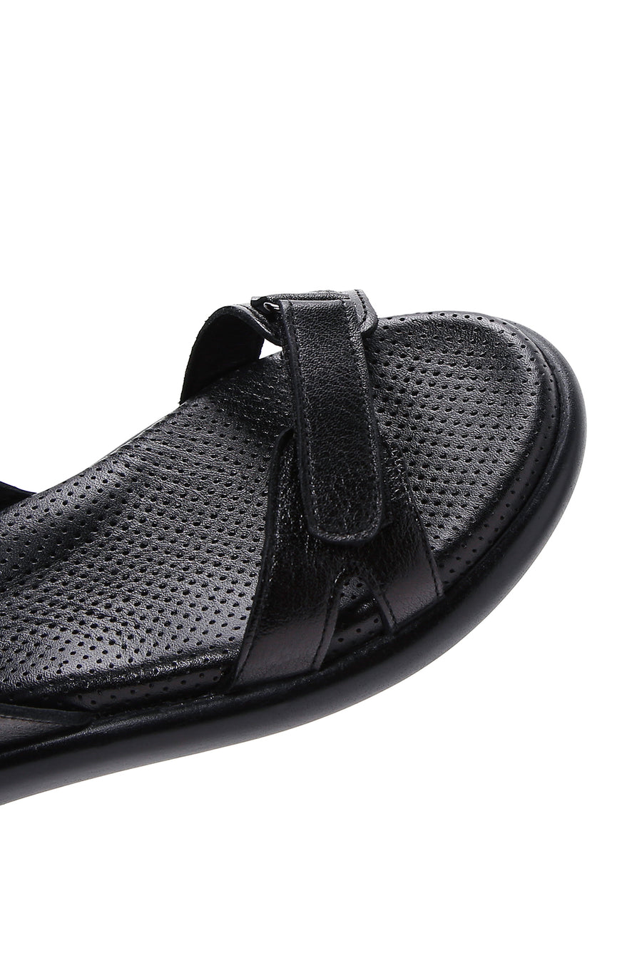 Women's Black Strappy Leather Comfort Sandals