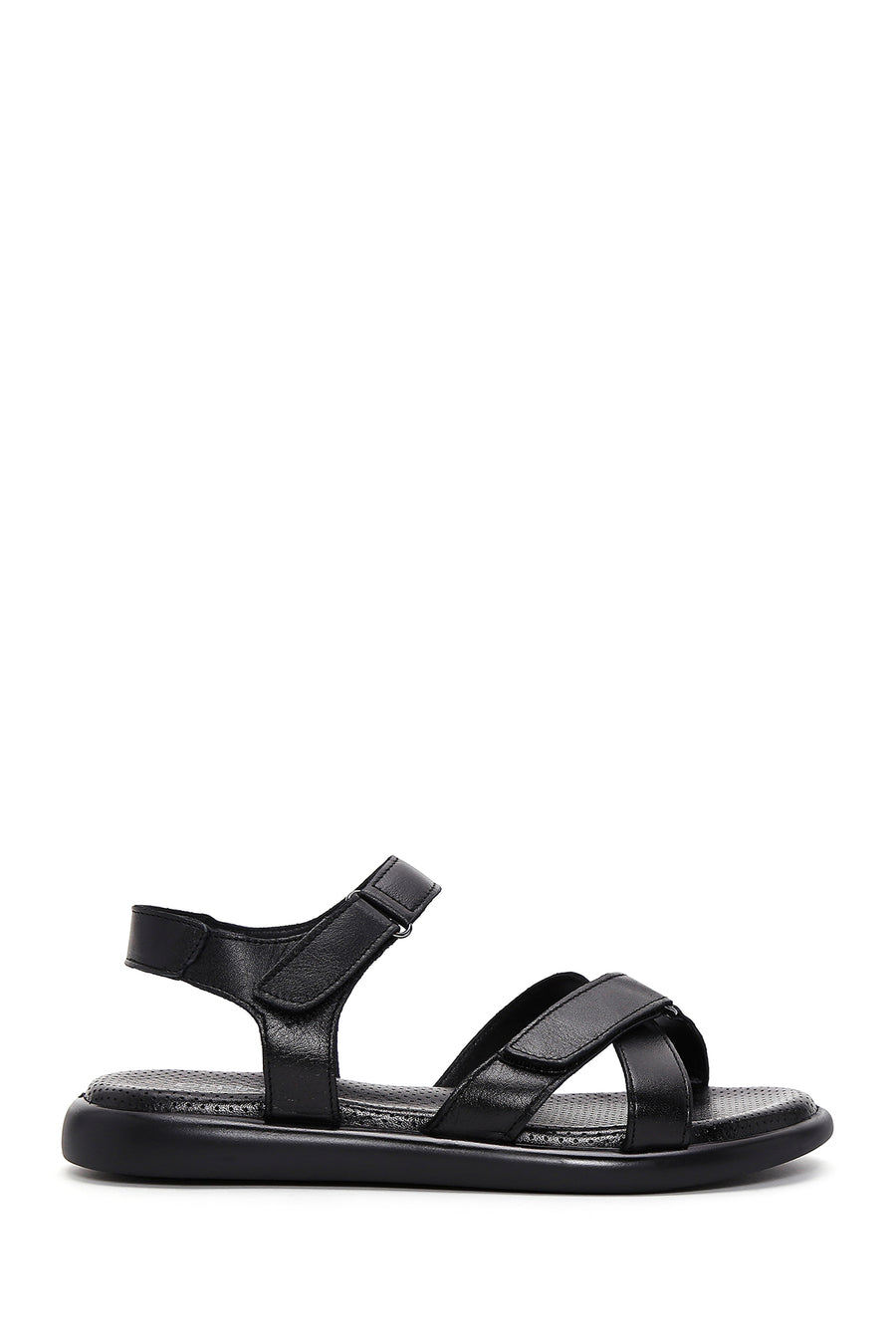 Women's Black Double Strap Leather Comfort Sandals 24SFD361518 | Derimod