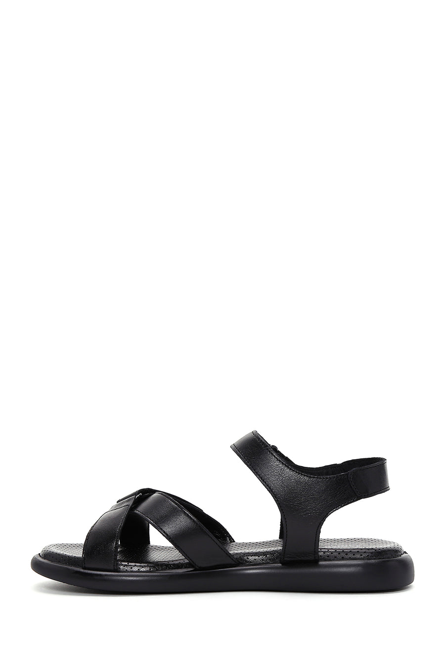 Women's Black Double Strap Leather Comfort Sandals