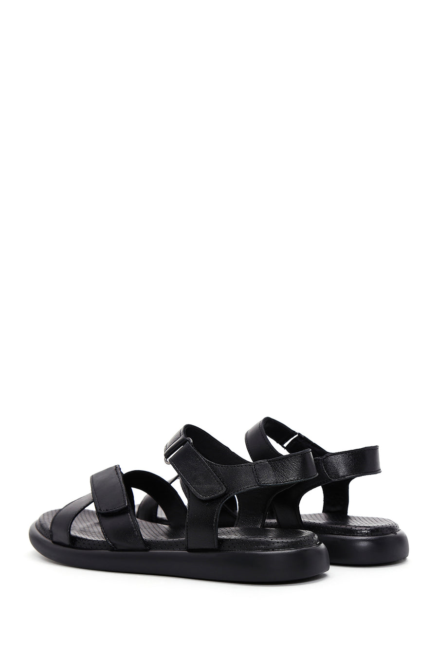 Women's Black Double Strap Leather Comfort Sandals