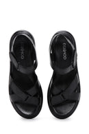 Women's Black Double Strap Leather Comfort Sandals | Derimod