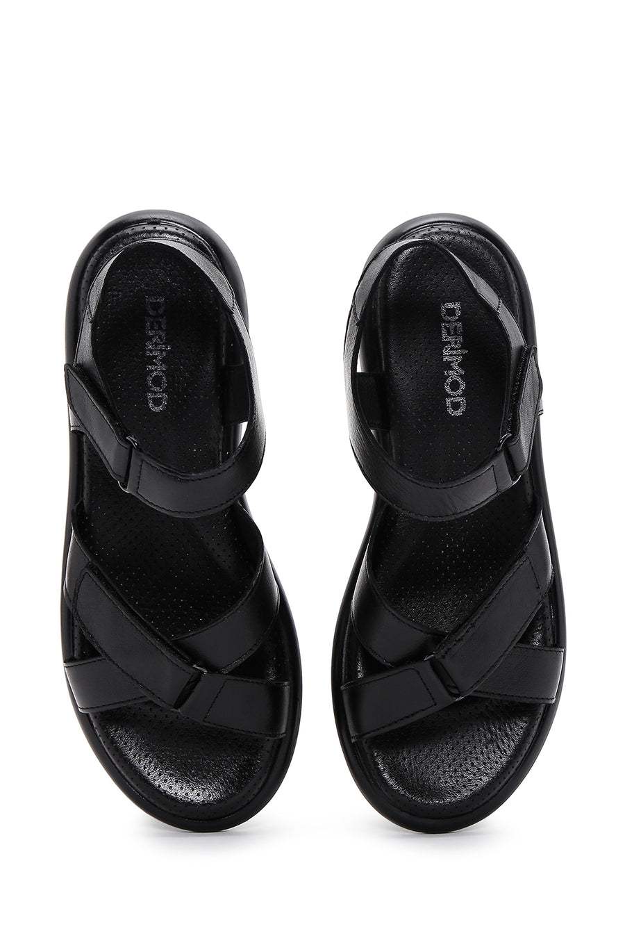Women's Black Double Strap Leather Comfort Sandals
