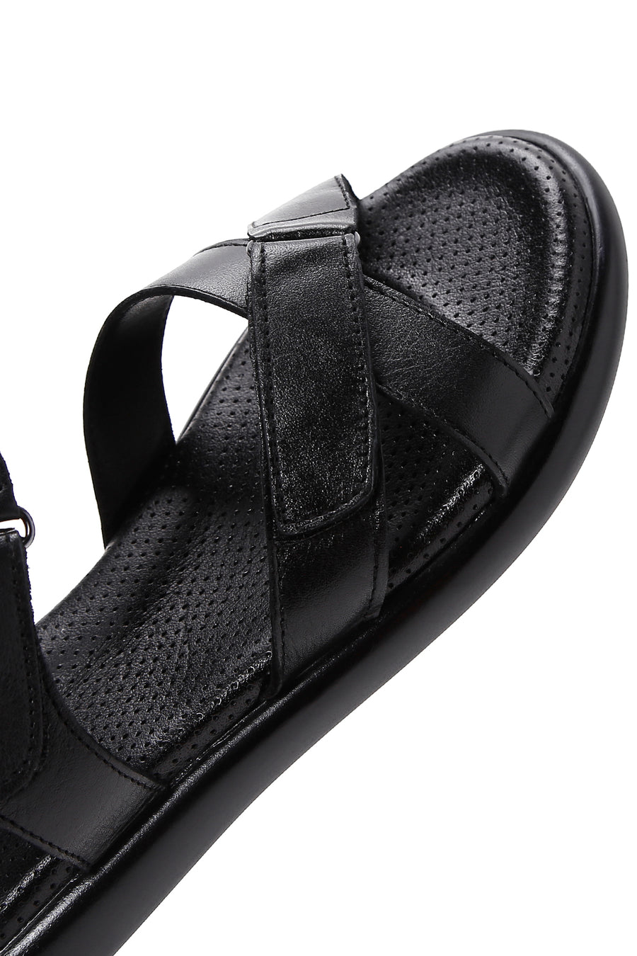 Women's Black Double Strap Leather Comfort Sandals