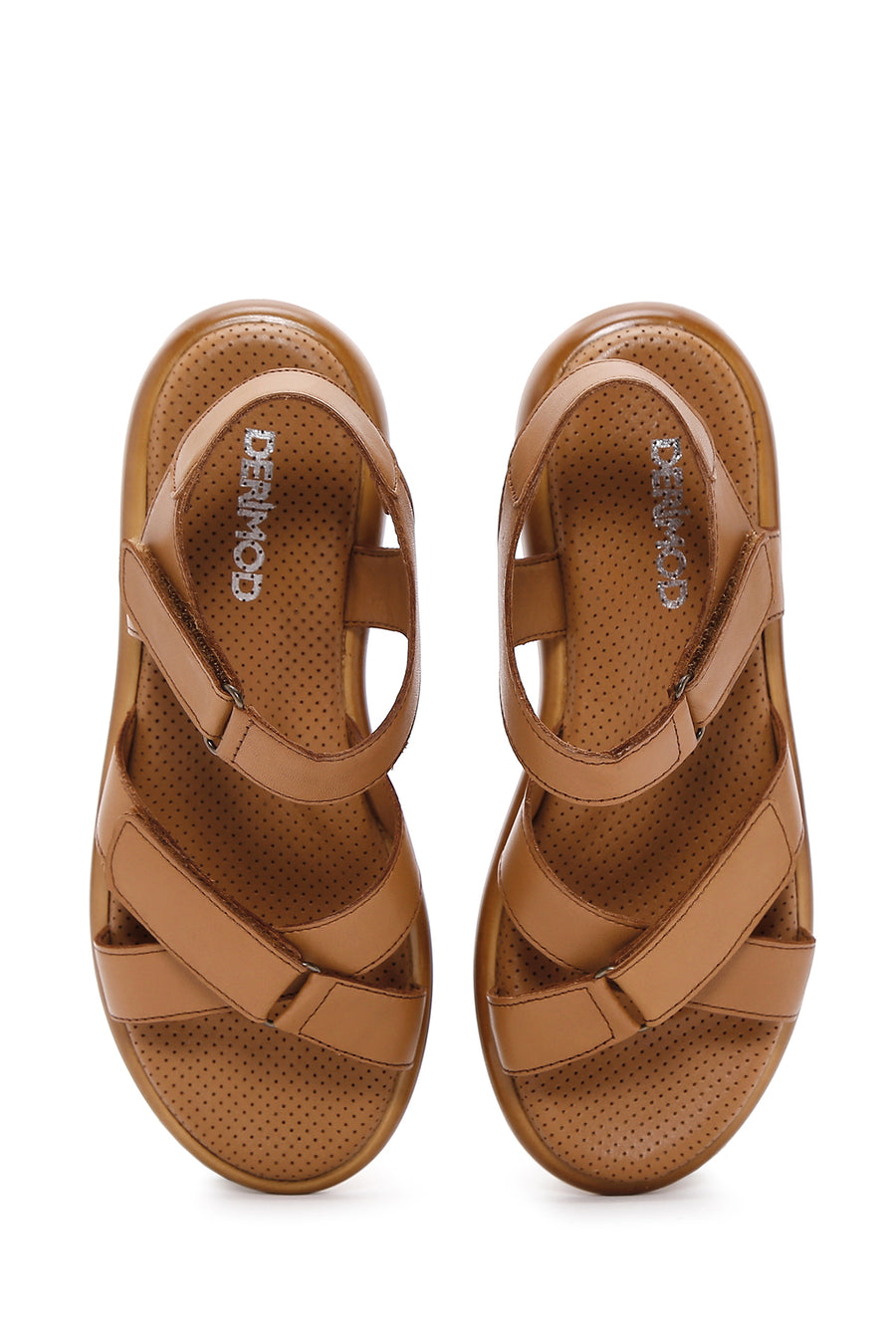 Women's Tan Double Strap Leather Comfort Sandals