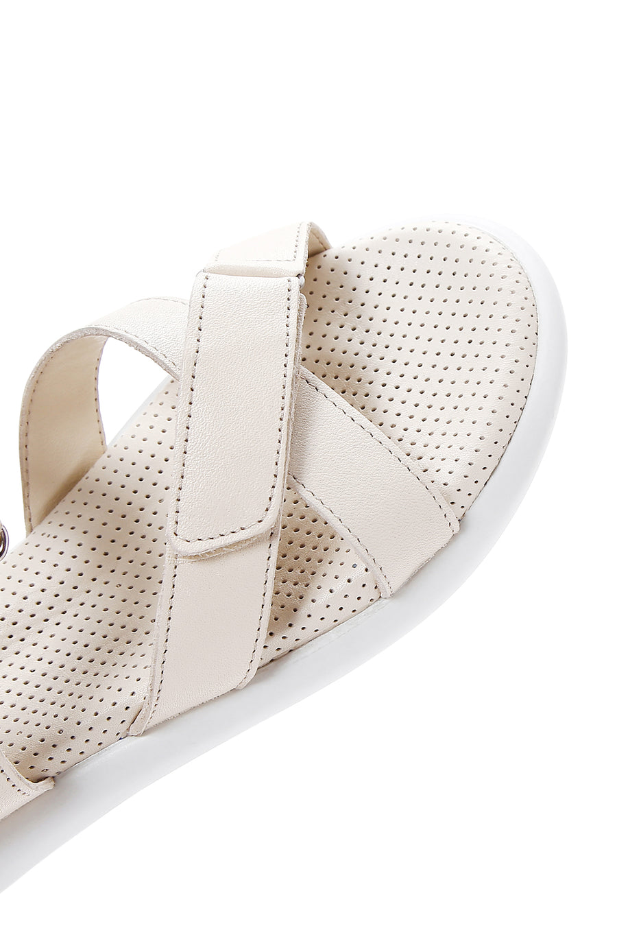 Kadın Krem Çift Bantlı Deri Comfort Sandalet