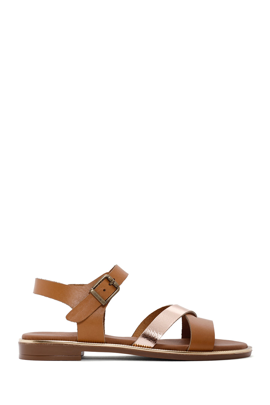 Women's Tan Ankle Strap Leather Comfort Sandals 24SFD362214 | Derimod