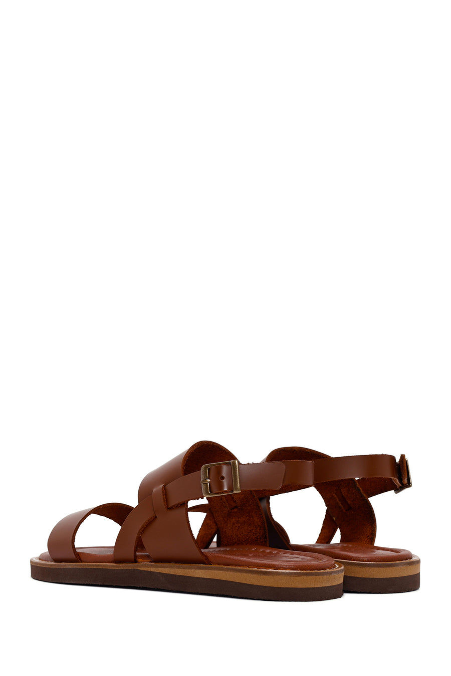 Women's Tan Ankle Strap Leather Comfort Sandals