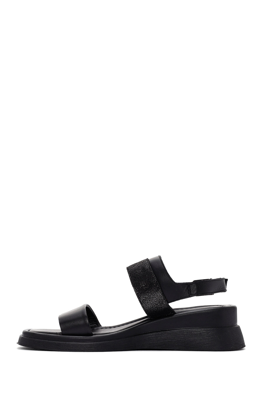 Women's Black Ankle Strap Leather Comfort Sandals