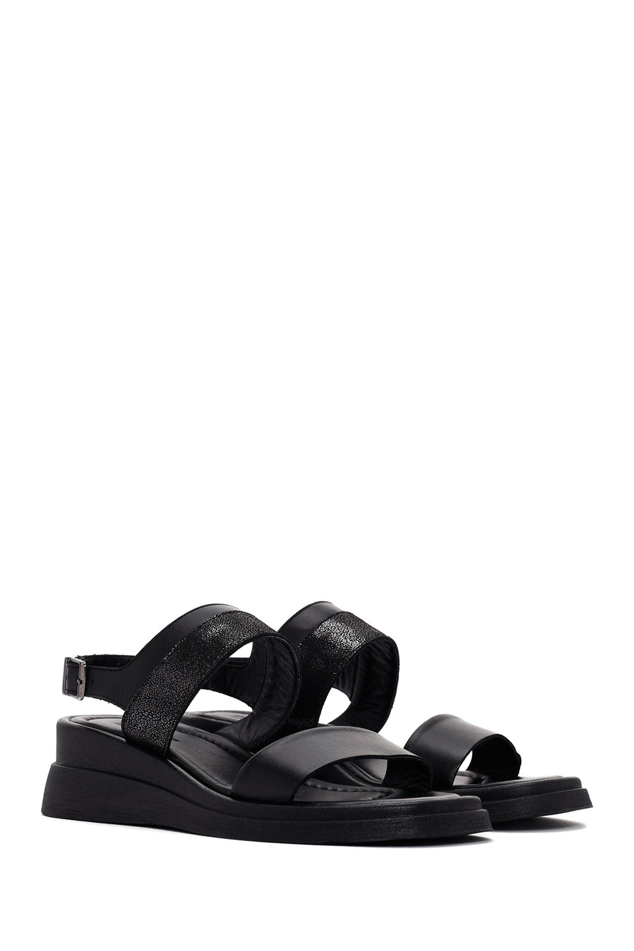 Women's Black Ankle Strap Leather Comfort Sandals