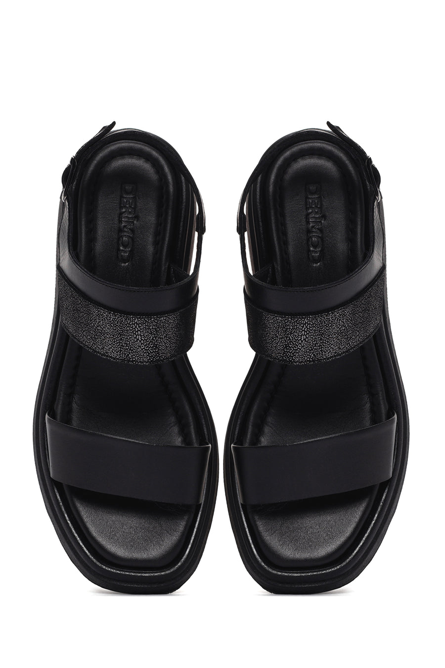 Women's Black Ankle Strap Leather Comfort Sandals